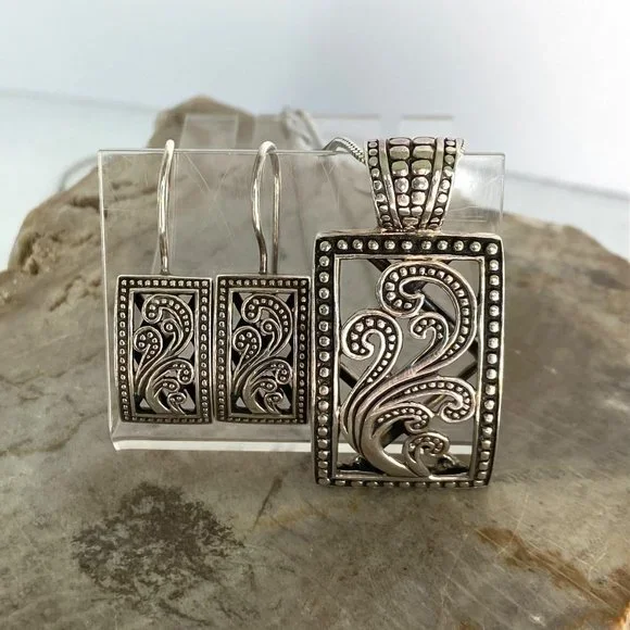 Silpada Sterling Silver Paisley Open Scroll Pendant Necklace & Earrings Set 20" - Picture 6 of 16